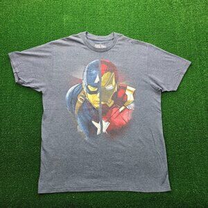 Marvel Civil War Tshirt Mens Large Blue Short‎ Sleeve Captain America Iron Man